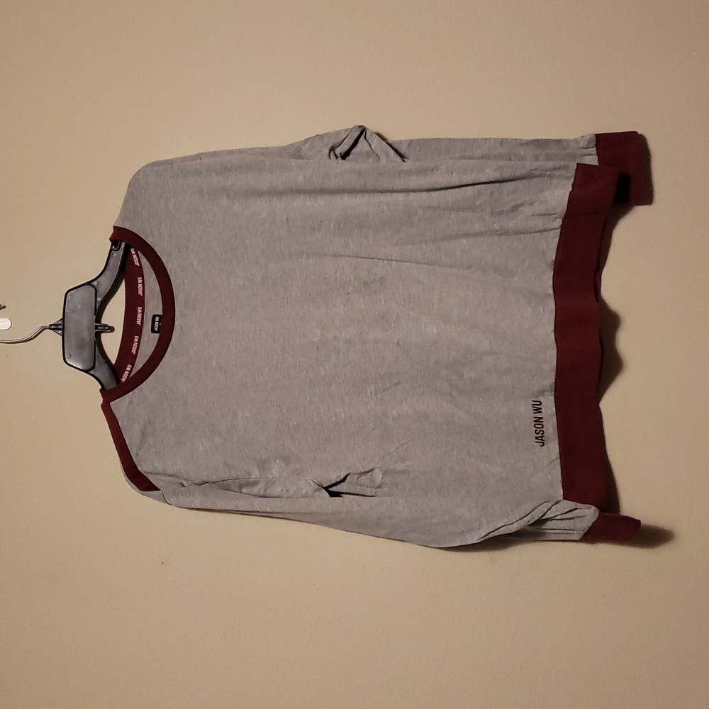 Jason Wu Heather Gray with‎ Burgundy Trim Crewneck Sweater